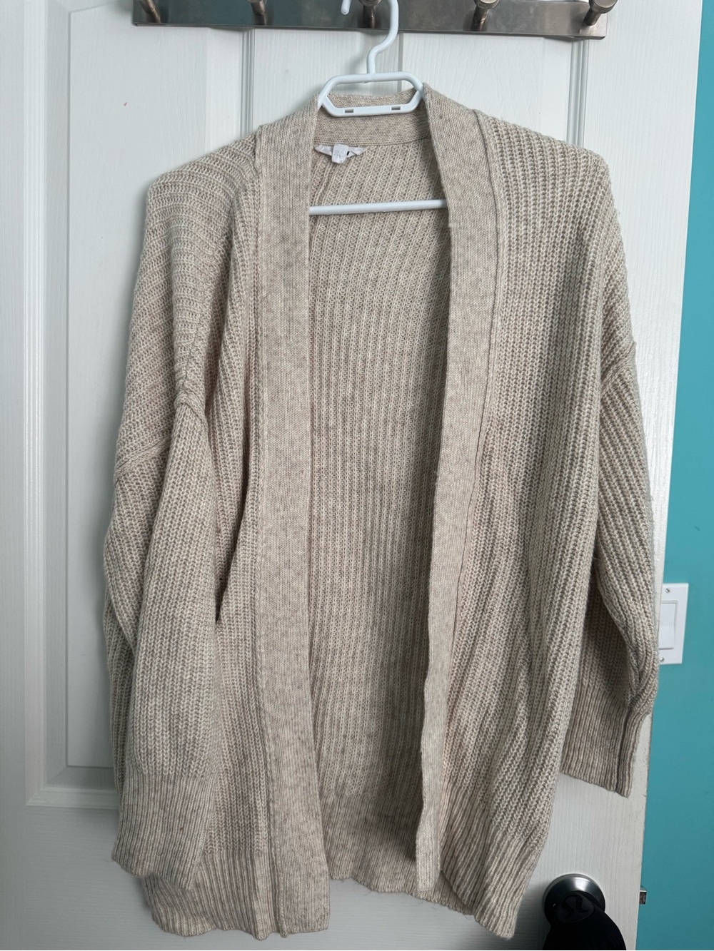 Garage Beige Open-Front Ribbed Cardigan